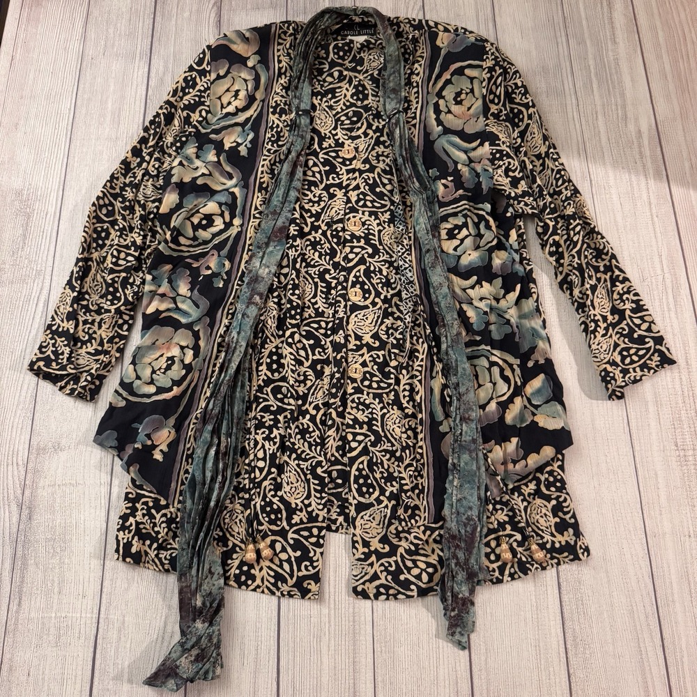 Vintage Carole Little Size 8 Floral Paisley Fringe Kimono Jacket